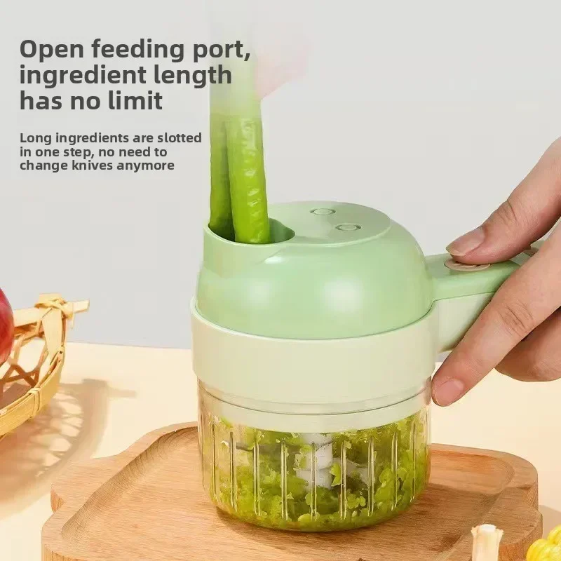 Description Picture 5 of item4In1 Electric Vegetable Cutter Set Handheld Wireless Electric Garlic Masher Food Chopper Meat Grinder Machine Food Peel Slice
