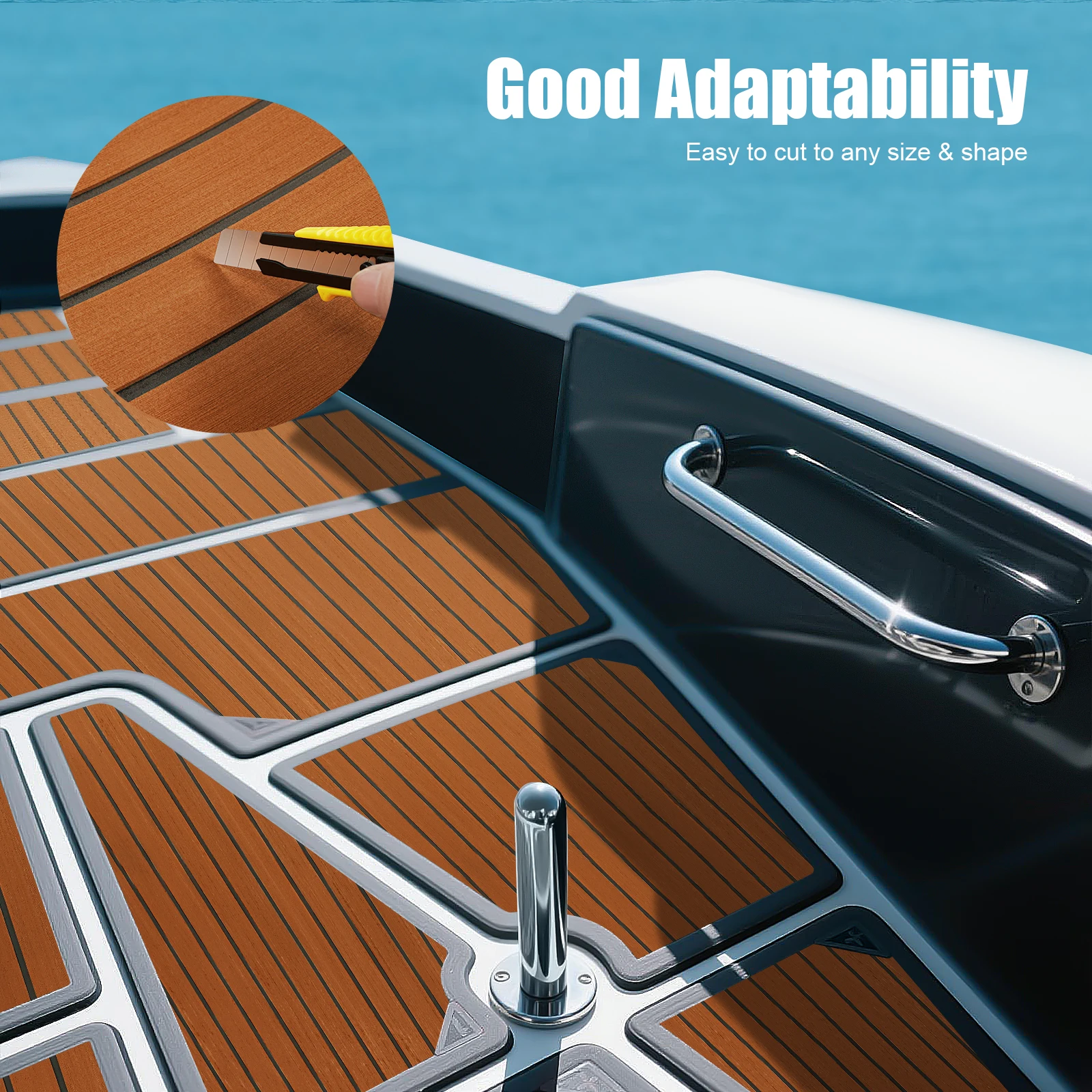 90*240cm EVA Foam Boat Marine Flooring Faux Boat Teak Decking Sheet Pad Self Adhesive Vehicle Pad Waterproof for Boat Deck RVs