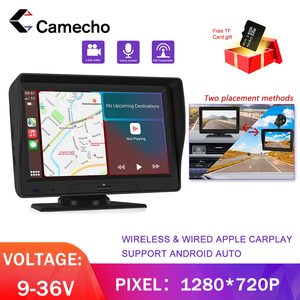

Camecho беспроводной Apple CarPlay беспроводной Android автомобильный радиоприемник портативный мультимедийный плеер стерео экран 7 дюймов автомобильное Авторадио Стерео