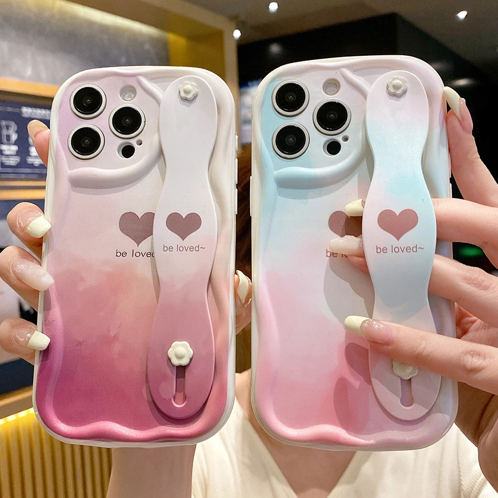 Love Heart Wrist Strap Phone Holder Case