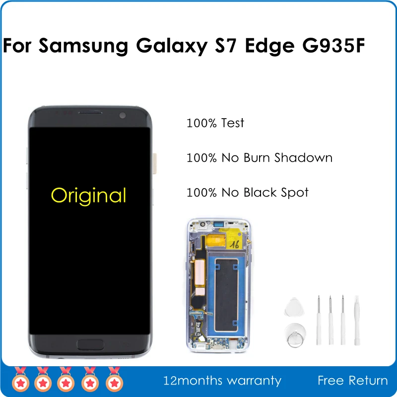 Super Original AMOLED для Samsung Galaxy S7 Edge ЖК-дисплей G935F сенсорный экран дигитайзер + рамка без