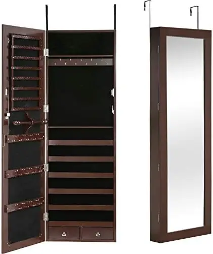 

Cabinet 47.3" H /Door Mounted Lockable Jewelry Armoire Organizer with Mirror With 2 Drawers 6 Shelves 43.3"×10.6" M Succulent M