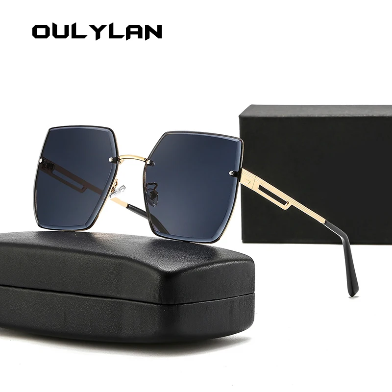 

UOLYLAN New Fashion Rimless Sunglasses Men Rectangle Black Retro Square Frameless Sun Glasses For Men Gafas De Sol Hombre