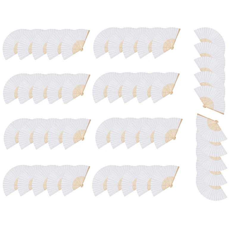 

50Pcs Wedding Hand Fans Paper Fan White Handheld Fan Chinese Bamboo Folding Fan For Party Supplies/Home Decor/DIY Gift