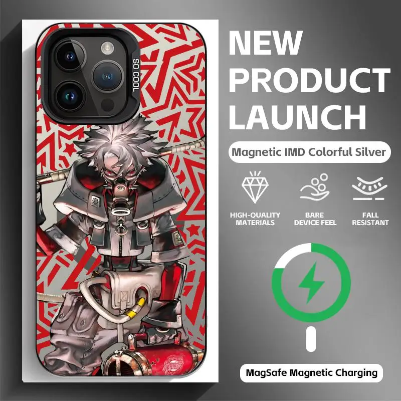 Black Magnetic Anime Phone Case with Colorful Silver Design