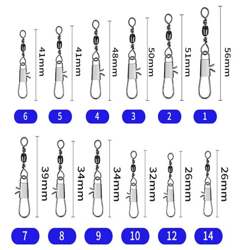 One Touch Lock Fishing Swivel Snap 50Pcs High Strength Stainless Steel Ball Bearing Rolling Swivel Quick Change Saltwater Tackle