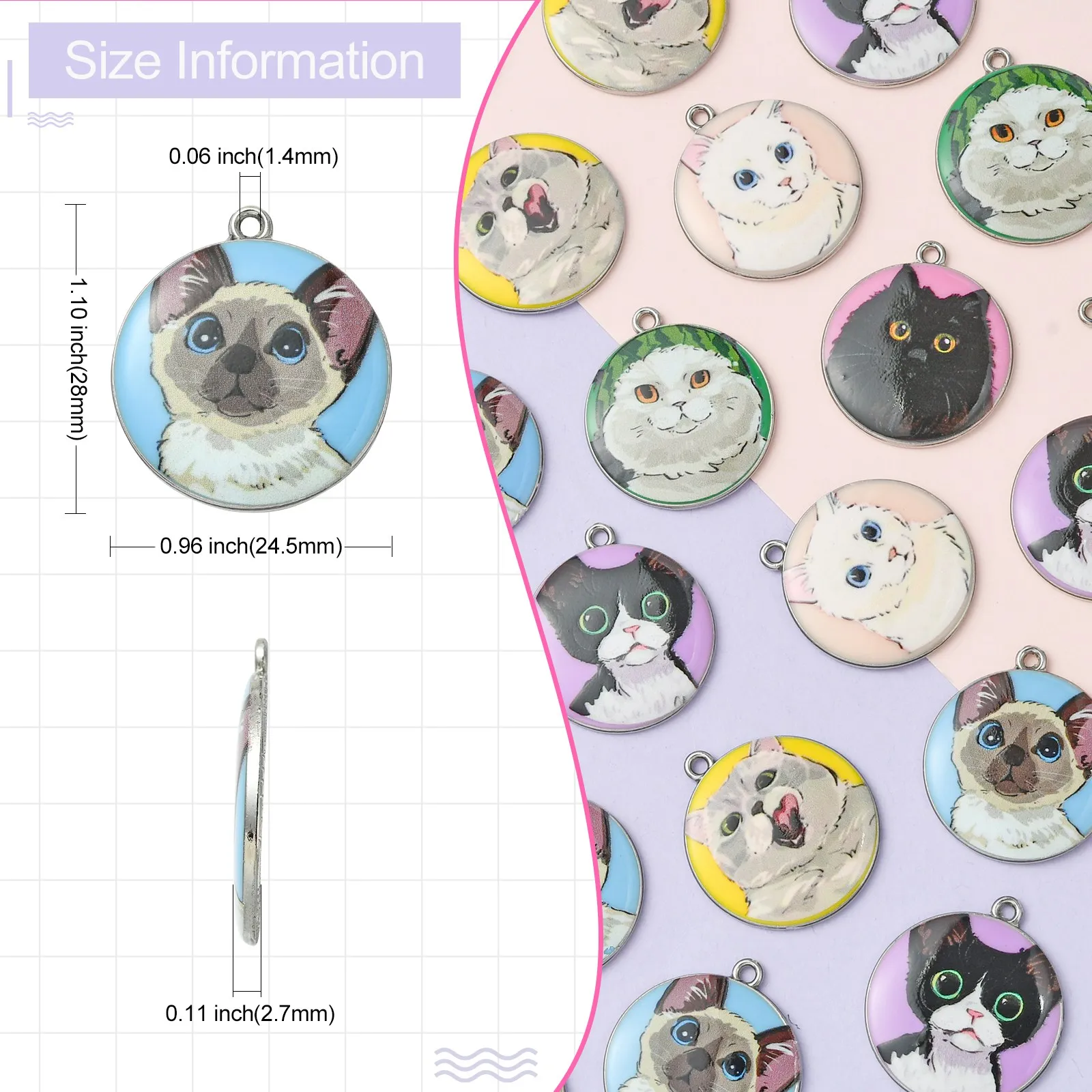 PandaHall 32 pcs 8 Styles Pet Cat Charms Enamel Cute Cat Tag Charms Pendants for Necklace Bracelet Earring Jewelry
