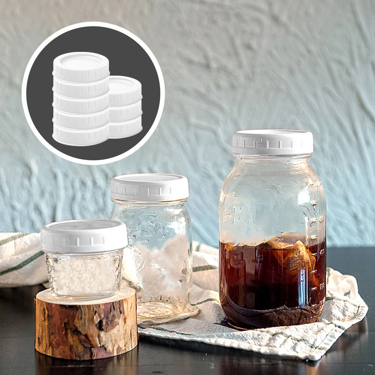 20pcs Plastic Mason Jar Lids Food-grade Mason Jar Caps Fit Regular Mouth 70mm Reusable Leak Proof Replacement Lids