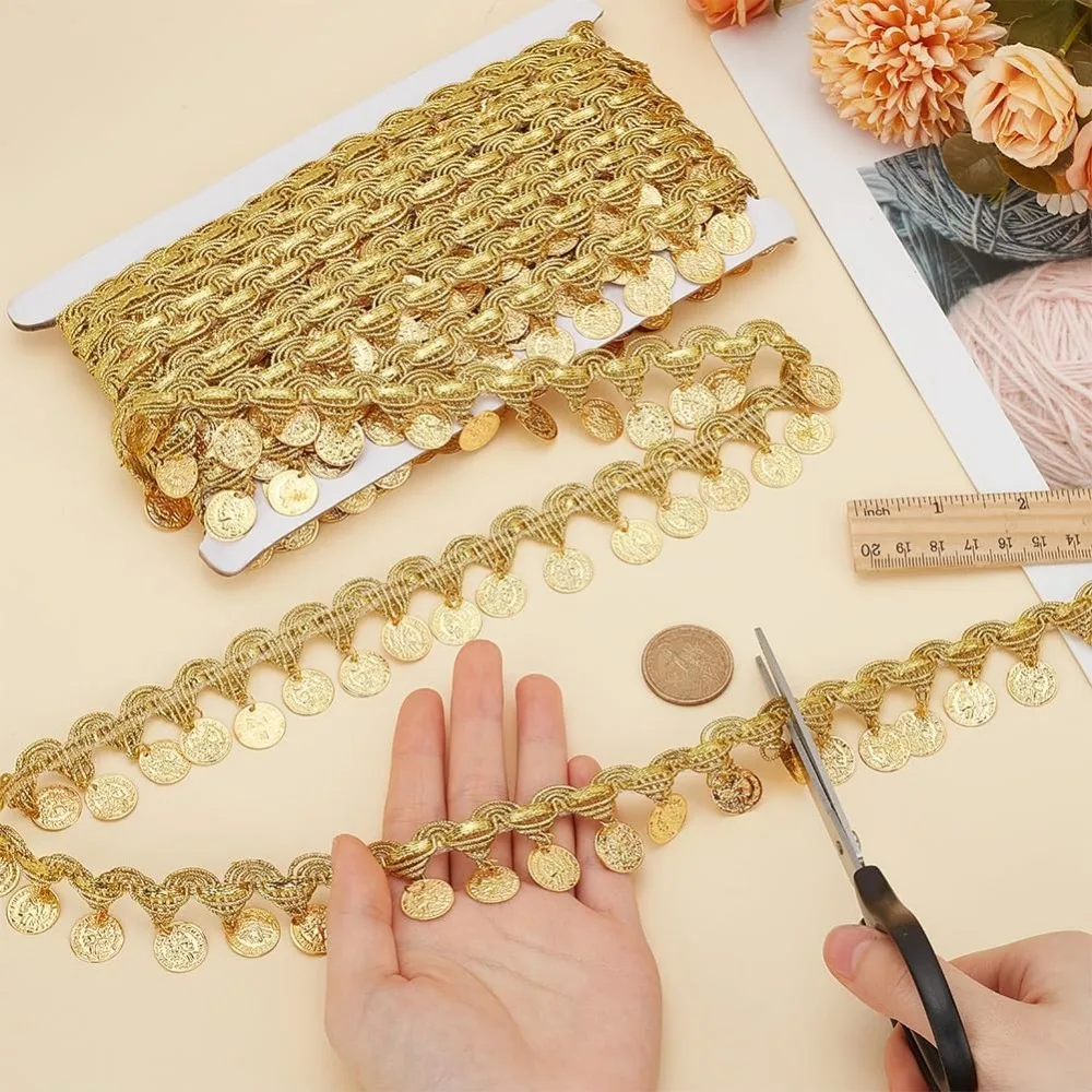 10 Metri 3-5.5 cm Paillettes Nappa Frangia Trim Pizzo per Abi da ballo Argento Oro Treccia Decorazione Nastro Accessorio per cucire fai da te  15