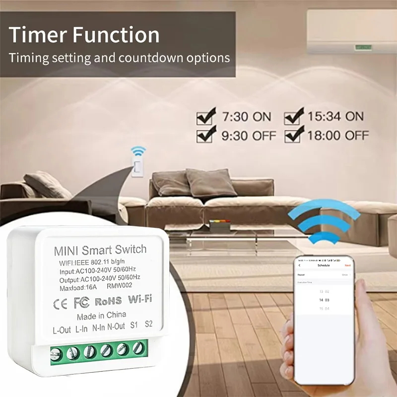 Cozylife 16A/20A WiFi Smart Switch Auto Breaker Relay Module Switch Timer APP Voice Control Works with Alexa Google Home Alice