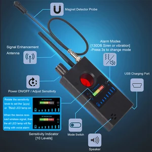 Wireless RF Signal Detector Bug Rradio Frequency Anti-Spy Hidden Camera Finder 1MHz-8000MHz GSM Audio Anti Candid Camera Scanner