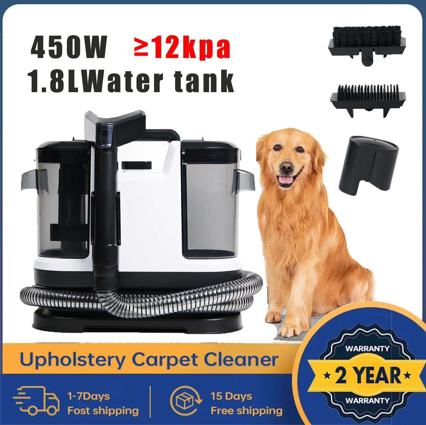 Точковий очищувач 1,8 л/450 Вт 15 кПа Ручний очищувач килимів для дивана Штора Спрей Всмоктування Вбудована машина Чиста машина