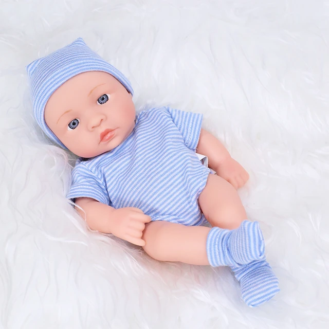 New Silicone Reborn Dolls 20cm Reborn Baby Doll Mini Soft and Full Body Silicone Reborn Toddler Doll Baby Doll For Girls - stripedBL