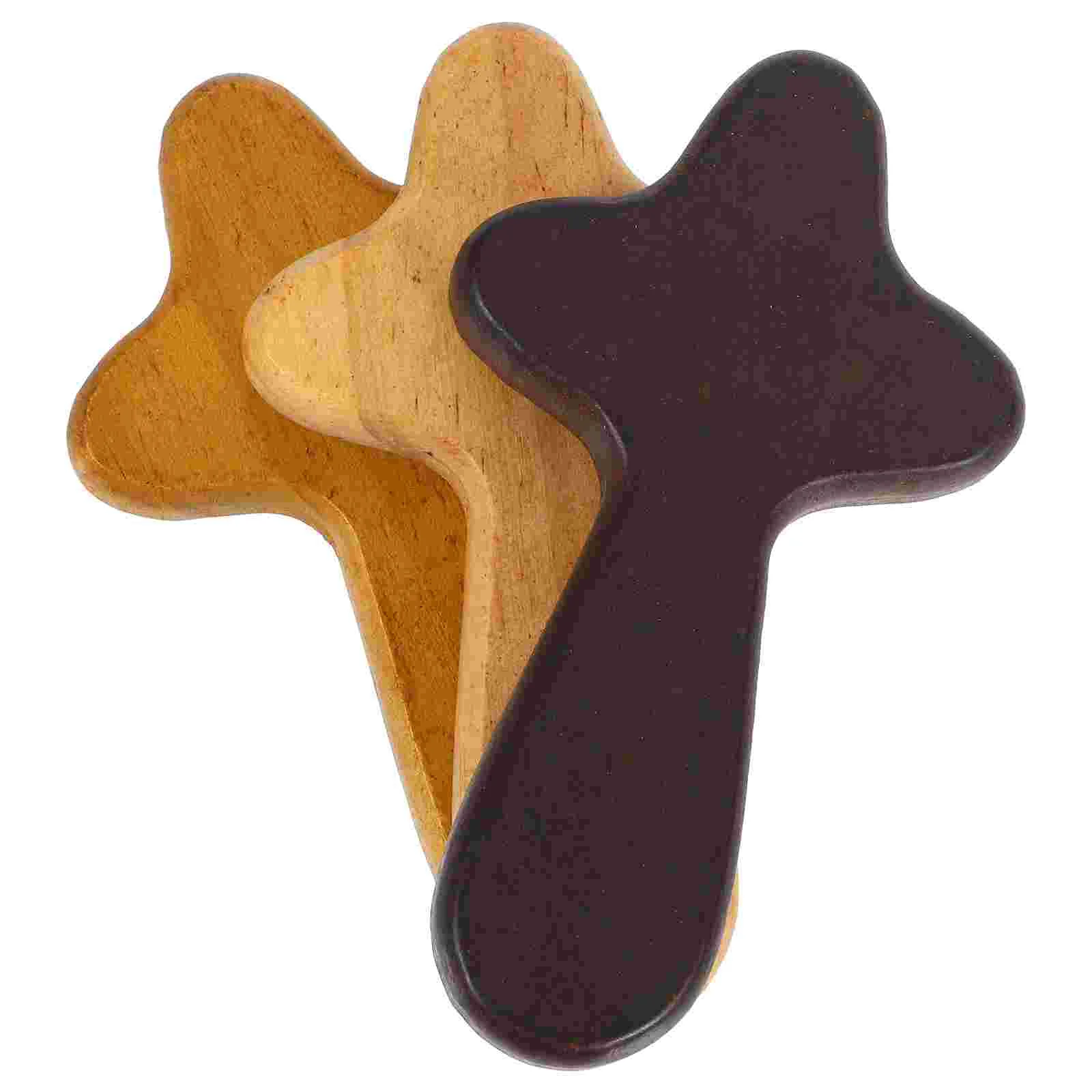 

3 Pcs Cross Small Wooden Holding Crafts Pine Collection Festival Ornament Mini Prayer Christian Crosses Decor