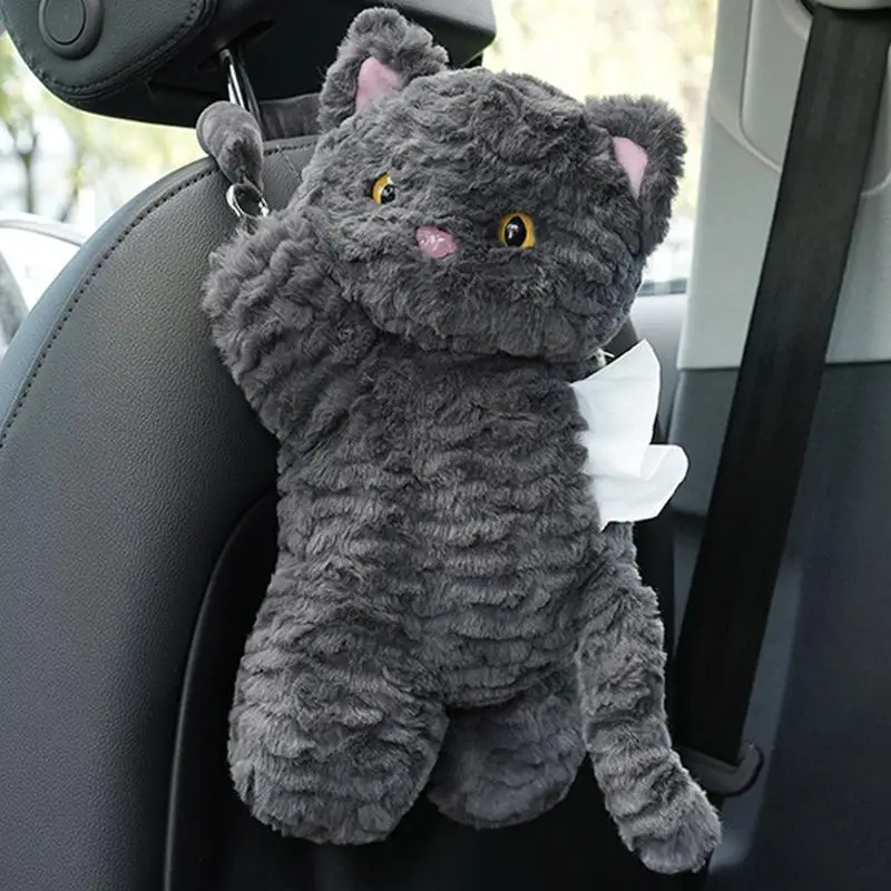 Plush Tissue Dispenser Plush Hangable Animal Car Tissue Holder 2 In 1 Car Tissue Box And Trash Can Decorative Organizer Black 4