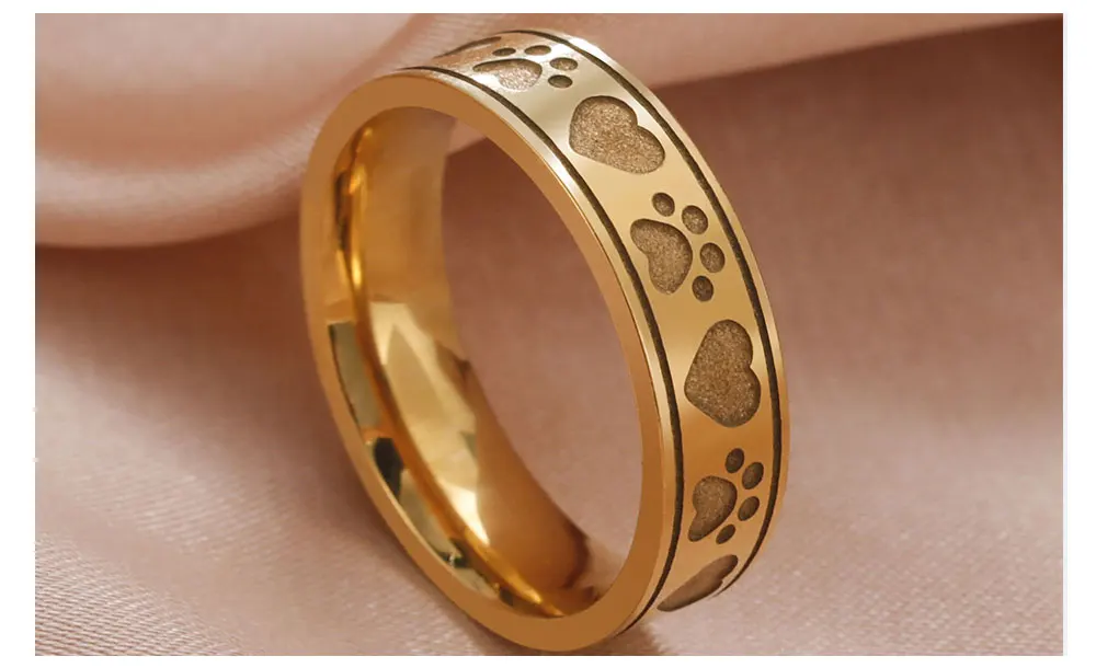 Gold Color Hearts Cat Paws Women's Ring Stainless Steel - PeticaDeals