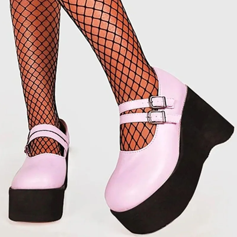 lolita shoes Women Pumps Mary Jane High Heel Platform Wedge Spring Ladies Sandals Belt Buckle Classic Sweet Punk Female