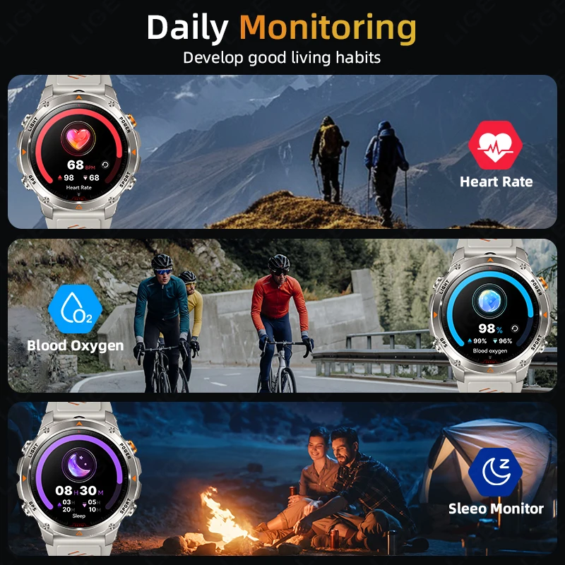 LIGE New Professional GPS Sports Smart Watch Outdoor Ride Run GPS Track Watches 540mAh Compass Altimeter 3ATM Sport Bracelet Men