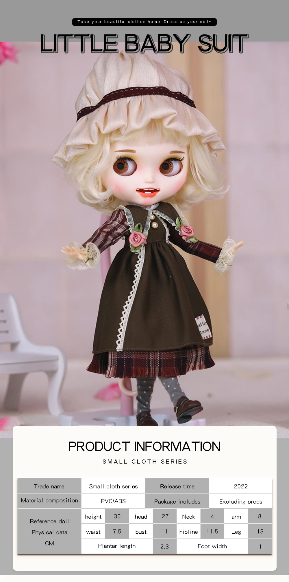 Neo Blythe Doll Vintage Floral Lace Dress with Hat 1