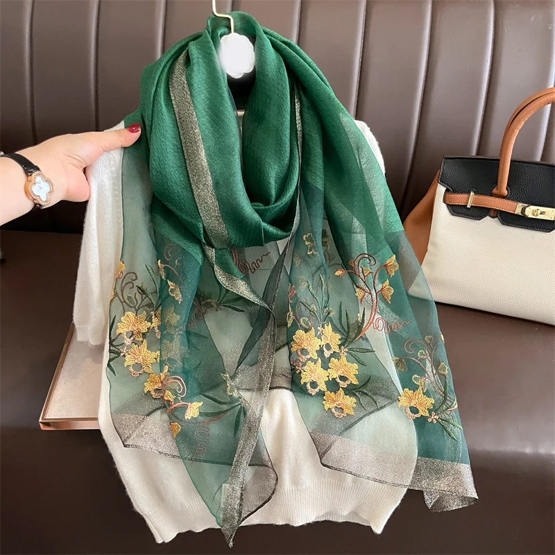 

Silk and Wool Embroidery Luxury Scarf Hijab Casual Solid Print Large Beach Stoles Foulard Bufanda Female Head Shawl Wrap Echarpe