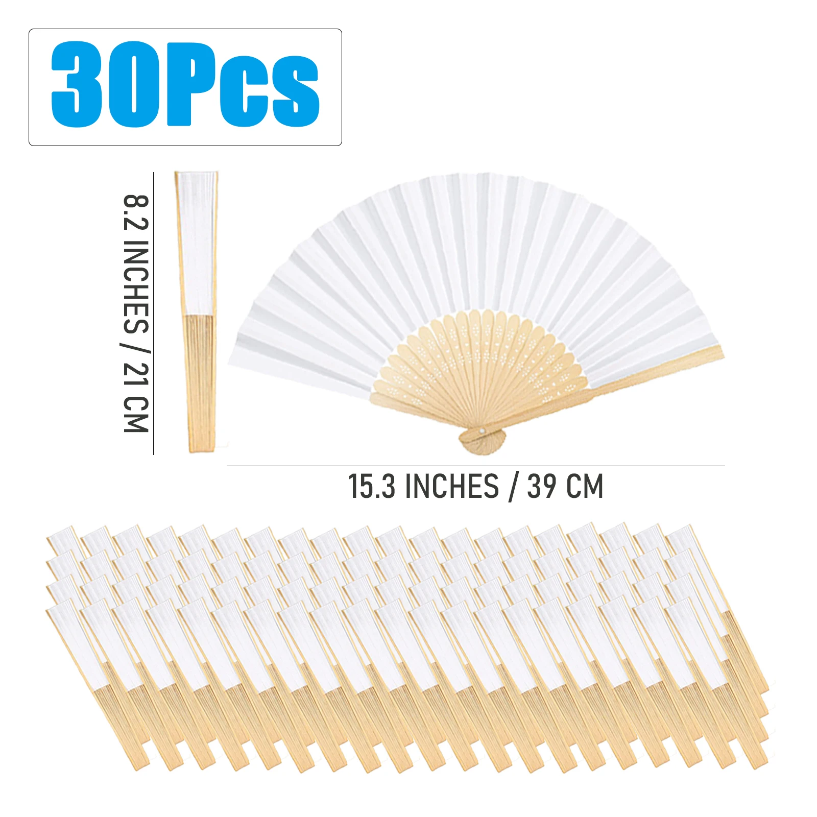 80/60/30Pcs Wedding Hand Fan White Paper Fan Handheld Bamboo Fan