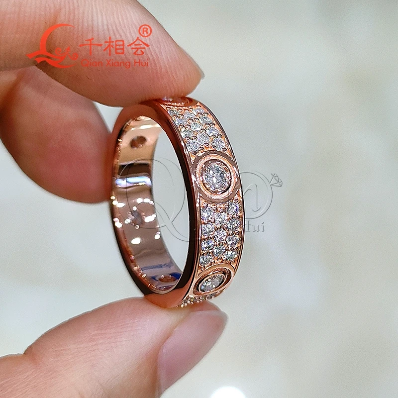 925 silver ring  yellow rose gold solid Classic Love Three Rows Luxury Eternity Ring D Moissanite Wedding Engagement Ladies men