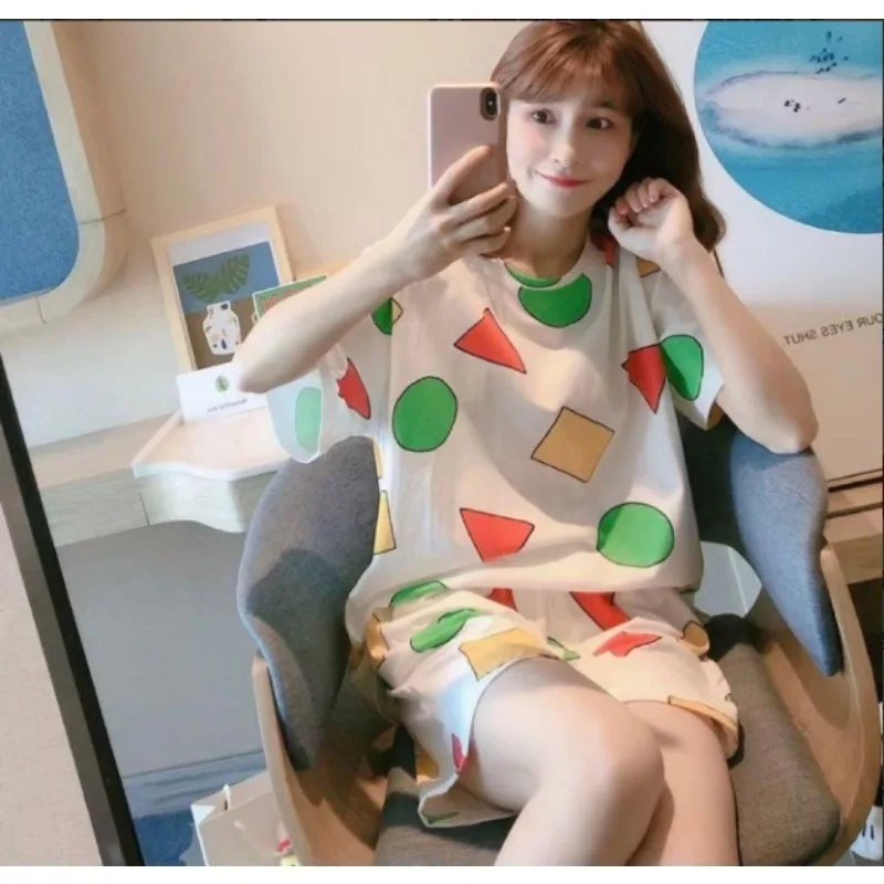 Summer Casual Couple Pajamas Set Cute Cartoon Print Short-sleeved Sleepwear Daily Fashion Loose Home Pajamas Japanese pajama sets