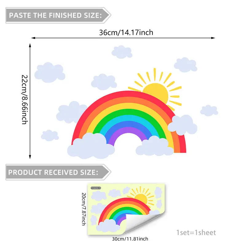 Rainbow Wall Sticker Glow in The Dark Kids Bedroom Decor Luminous Fluorescent Heart Cloud Decals Adhesive Stickers for Baby Room