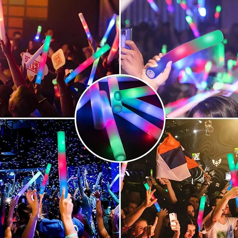 10pcs Wedding Glow Sticks Bulk Colorful LED Foam Stick Glow Sticks Cheer  Tube Glow In The Dark Light For Birthday Party Concert