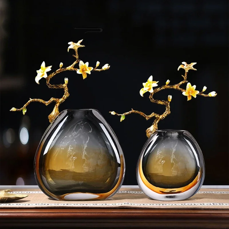 

Glass vase ornaments, new Chinese style light luxury, modern foyer home decoration, high-end living room, office desk decoration