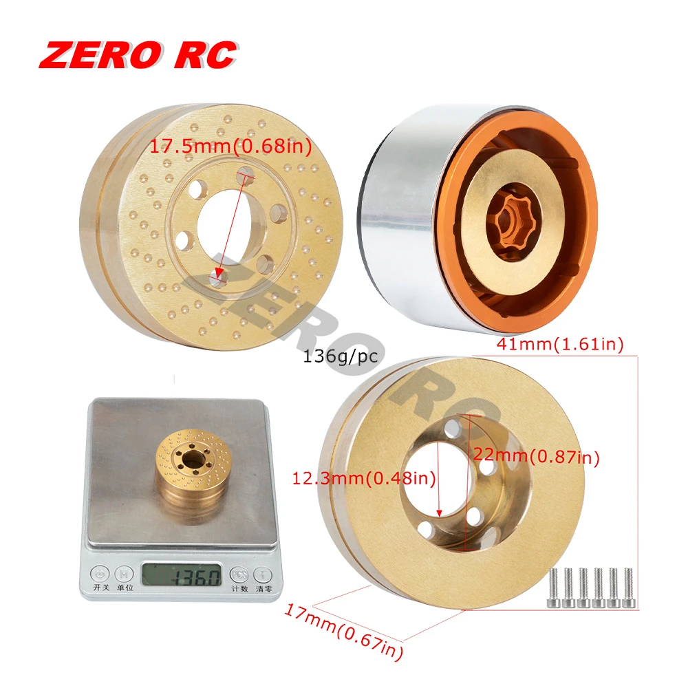 헤비 듀티 1/10 RC 락 크롤러 트럭 1.9 2.2 비드록 휠 림 허브, 6 센터 홀 황동 카운터 웨이트 72 g/Pc 136 g/Pc