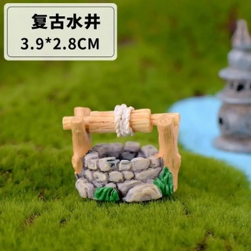 2Pcs Micro Landscape Retro Water Well Resin Ornament Aquarium Tank Decoration Landscape Water Well Ornament Flower Pot Decor