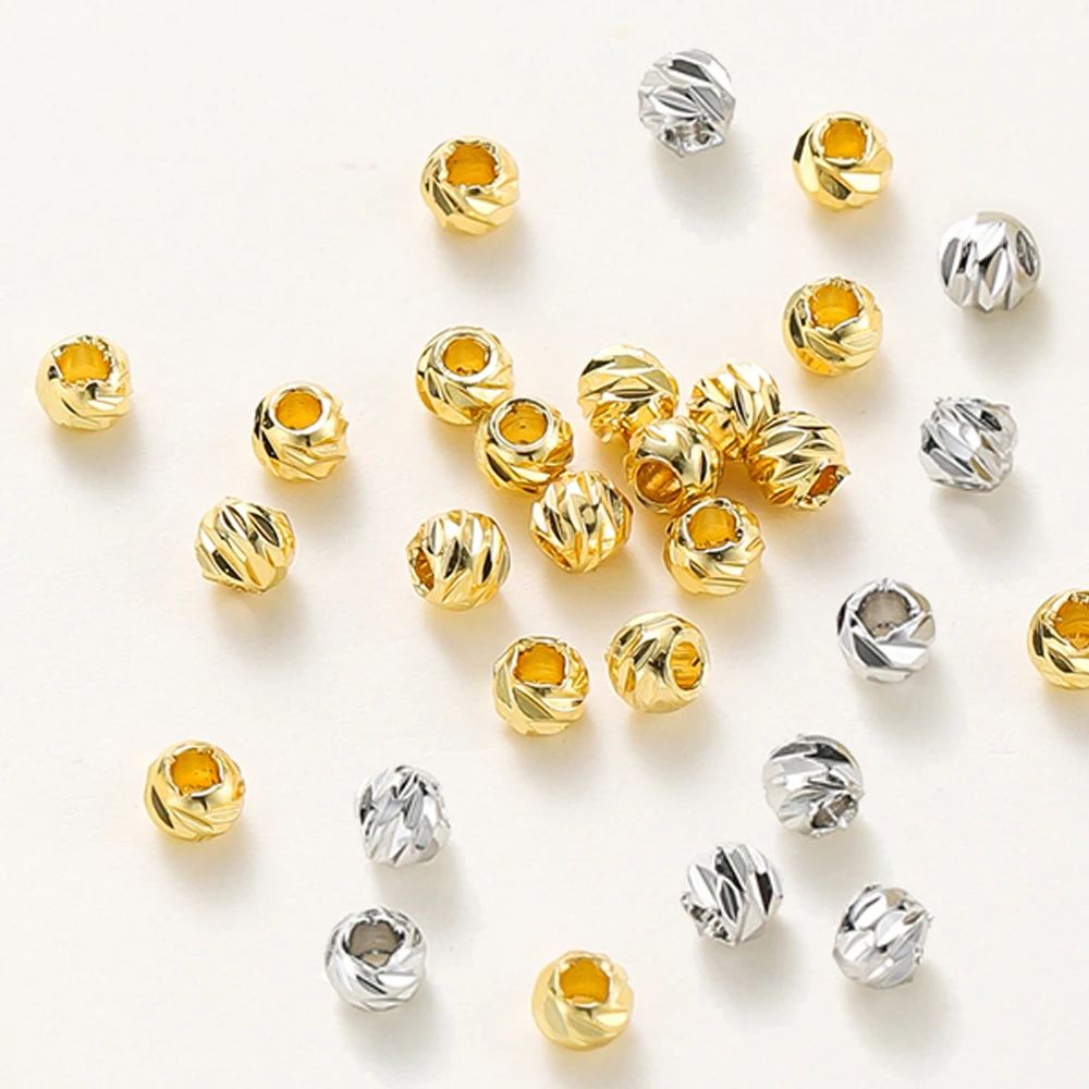 18K Gold Plated Striped Cut Flower Beads Earring Necklace Loose Spacer Beads Bulk For DIY Jewelry Findings 20pcs/lot