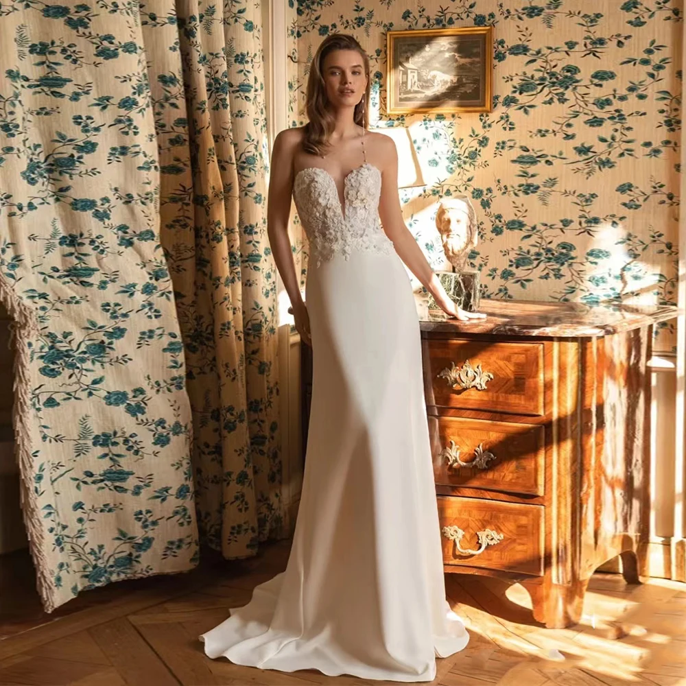 

2023 Women's Wedding Dresses 3D Decal Mermaid Sexy V-Neck Detachable Lantern Sleeve Lace Princess Bride Gowns Prom Party Robe De