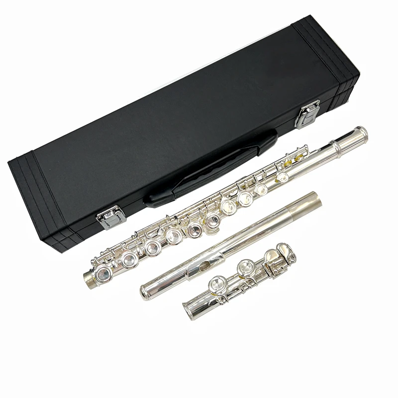 Professional Flute Cupronickel Closed C Tune E Key 16 Hole Flute Silver Plated Musical Instruments With Case and Accessories