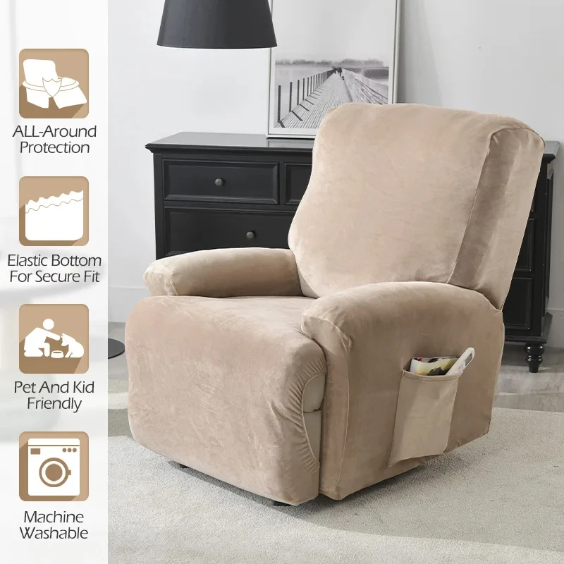 1/2/3/4 Seater Soft Velvet Recliner Sofa Cover Relax Armchair Slipcover Solid Color Sofa Protector for home Living Room 4
