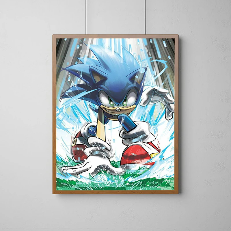 thumbnail image 1 of Póster de S-Sonic H-Hedgehog, póster de juego de dibujos animados, pinturas para decoración de dormitorio, imagen en la pared, decoración del hogar, accesorio de arte para habitación, 1 of 5