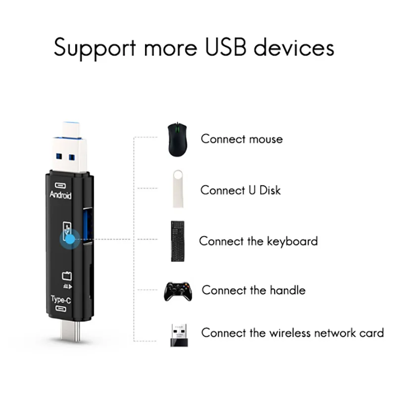 다기능 휴대용 마이크로 USB C 타입, TF OTG 카드 리더, PC 노트북 스마트폰 등용, 5 인 1 카드 리더