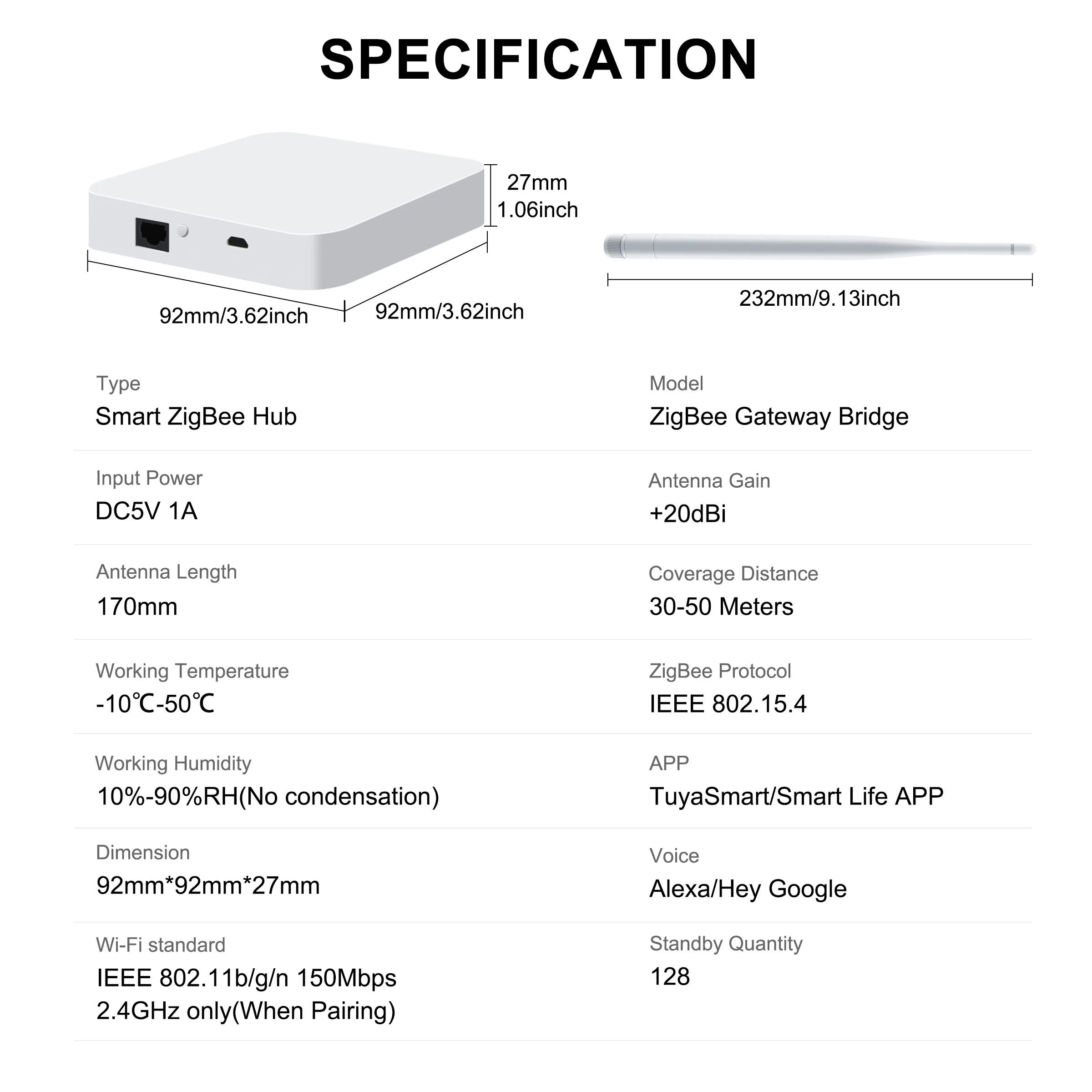 Tuya ZigBee Gateway Hub Antenna Smart Gateway Bridge Wired Mesh Hub for Home Automation Works with Alexa Hey Google smart zigbee bridge smart zigbee gateway