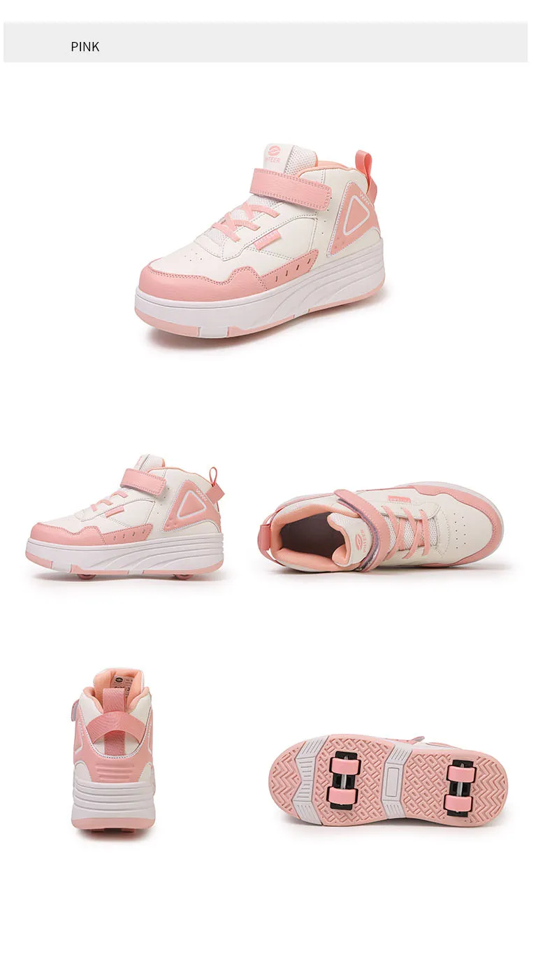 Children Roller Skates - Kids 4 Wheel Shoes With TPR Outsole & Hook And Loop Closure