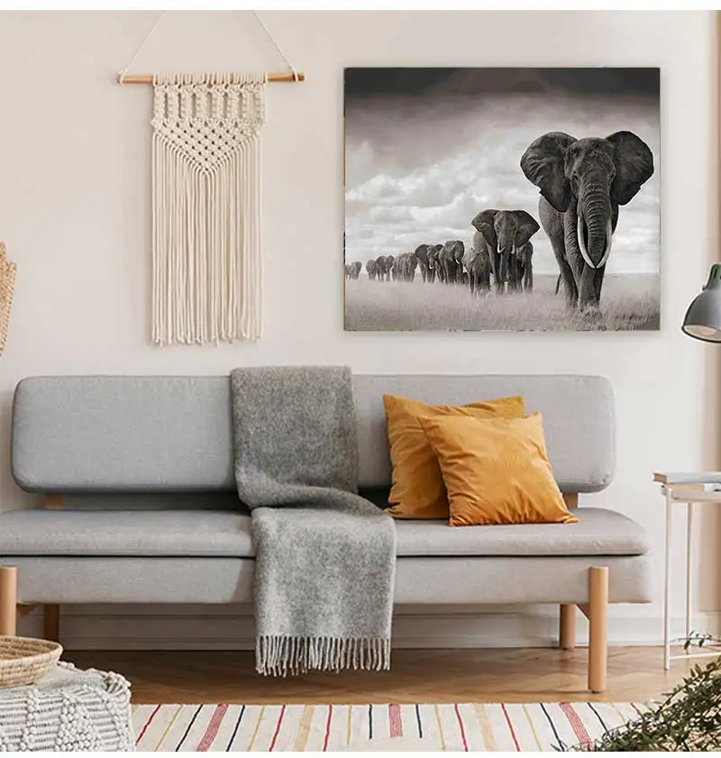 Wall Art Animal posters Prints On Canvas Painting For Living Room Home Decor No Frame  Retro Gold elephant oil paintings