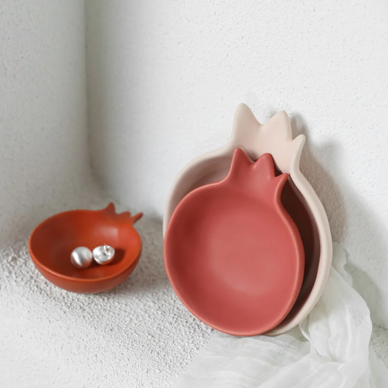 Creative Ceramic Pomegranate Plate, Elegant Brick-red Decorative Plates For Jewelry, Chocolate and Candy Dish, Fruit Platter 6
