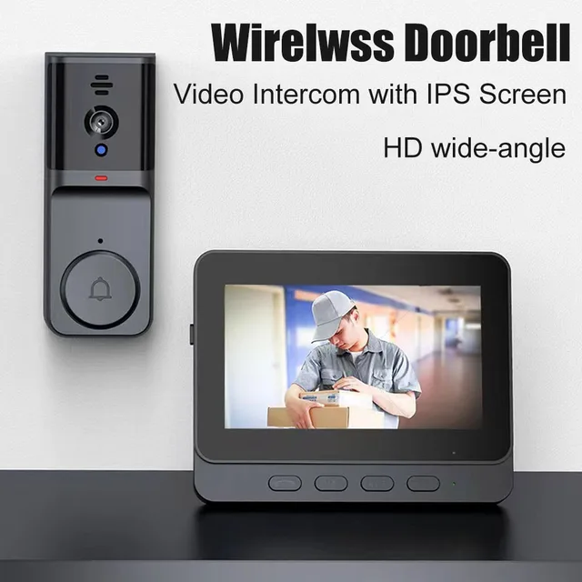 Wireless Intercom Doorbell with Screen HD Video Smart Home Monitor Night Vision Two-Way Audio Security doorbell Visual camera 1