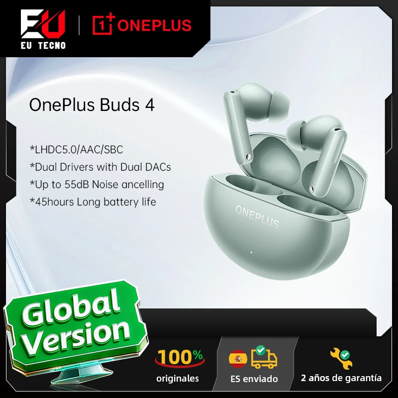 Version mondiale OnePlus Buds 4 véritables écouteurs sans fil jusqu'à 55dB suppression du bruit ANC double pilotes avec double DAC Bluetooth 5.4