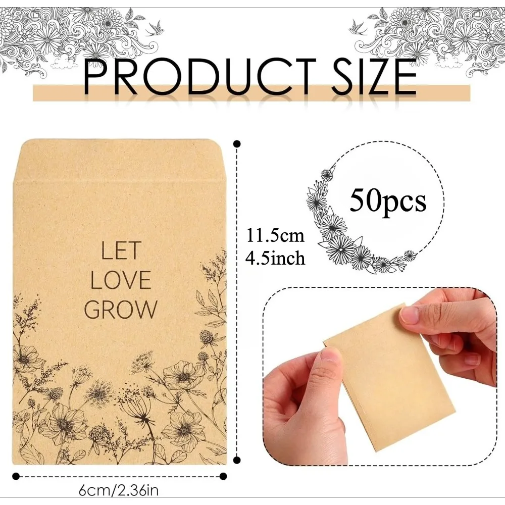 Seed Envelopes Packets with Preprinted Collecting Template for Flowers and Vegetables, 50-Pack (6x10cm)