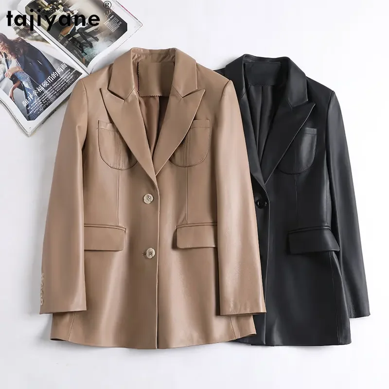 

Tajiyane Real Sheepskin Leather Coat Genuine Leather Jackets for Women 2023 Elegant Mid-length Leather Coats veste cuir femme