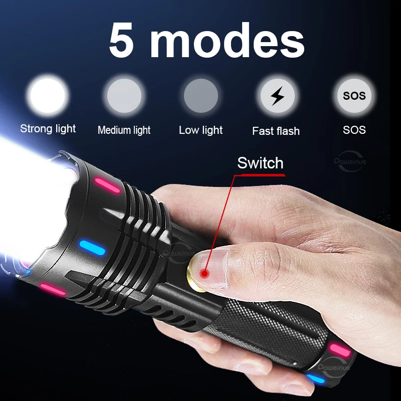 Sans Marque Torche Tactiques LED Ultra Puissante - Rechargeable à