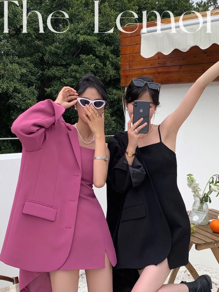 

Комплект платья Insozkdg, новинка, весна-осень, свободный Женский блейзер и платье-комбинация, модная женская куртка, шикарное элегантное женское платье, 2023