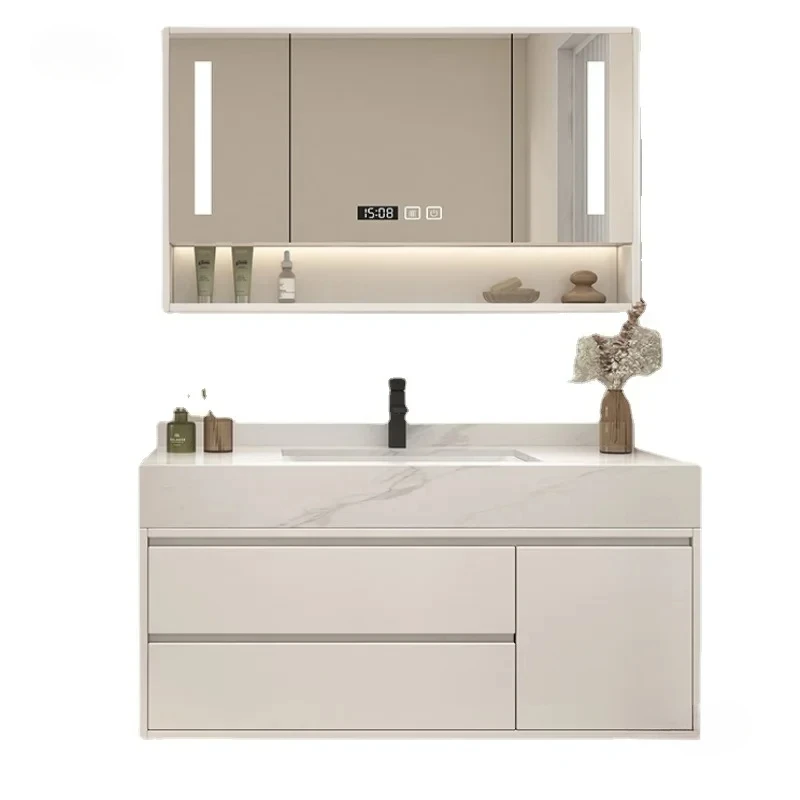 Modern Marble Pattern Slate Bathroom Cabinets Combination Home Furniture Smart Bathroom Integrated Basin Storage Cabinet U b