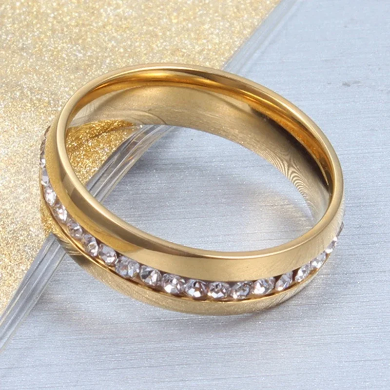 Stainless Steel Ring Crystal Rings For Women Circle CZ Fashion Engagement Jewelry Gifts
